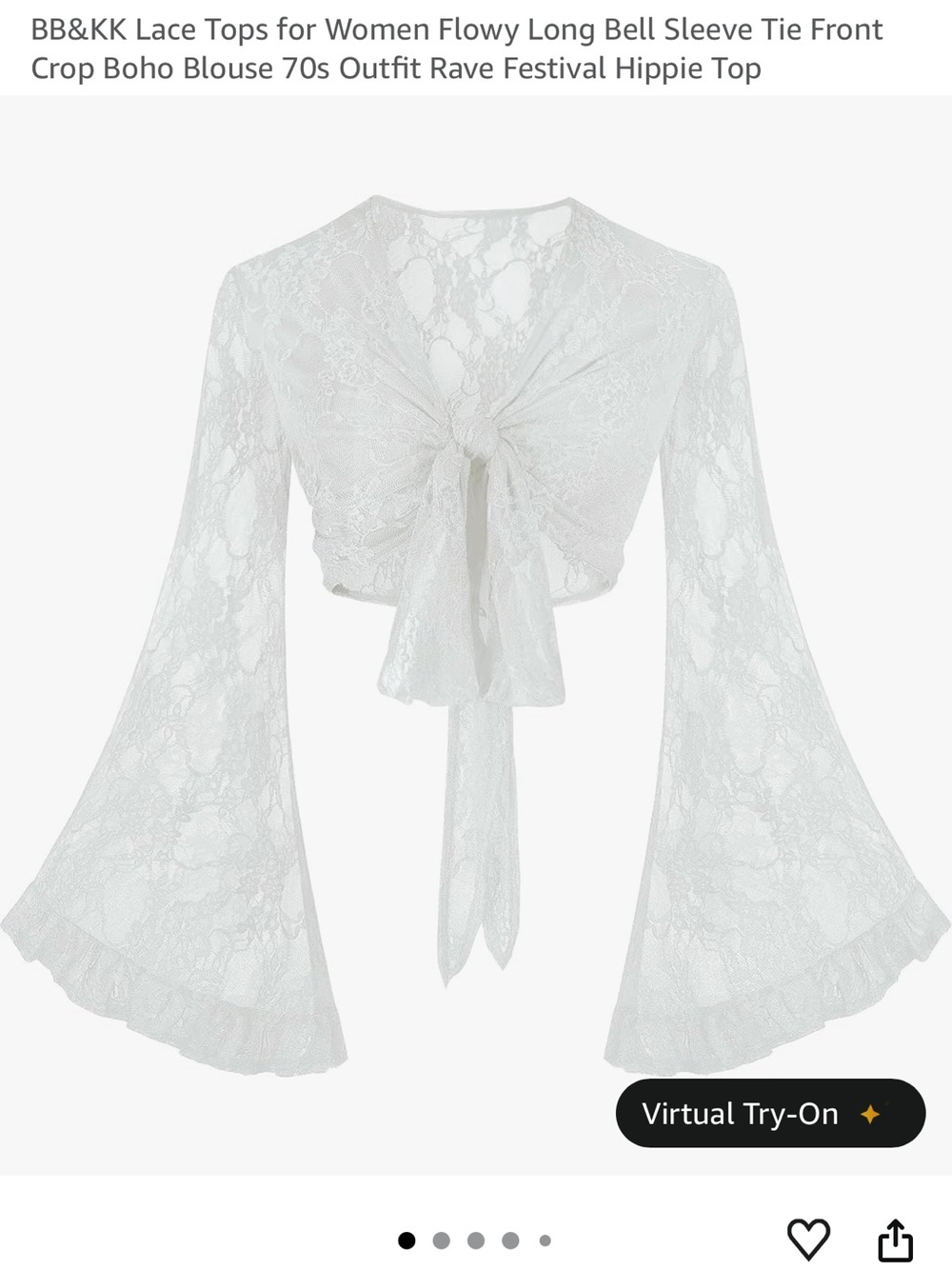 Lace Tie-Front Bell Sleeve Crop Top - White